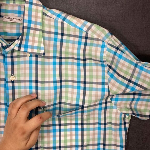 Peter Millar Crown Ease Mens L Long-Sleeve Plaid Button-Down Shirt 100% Cotton - Picture 4 of 12